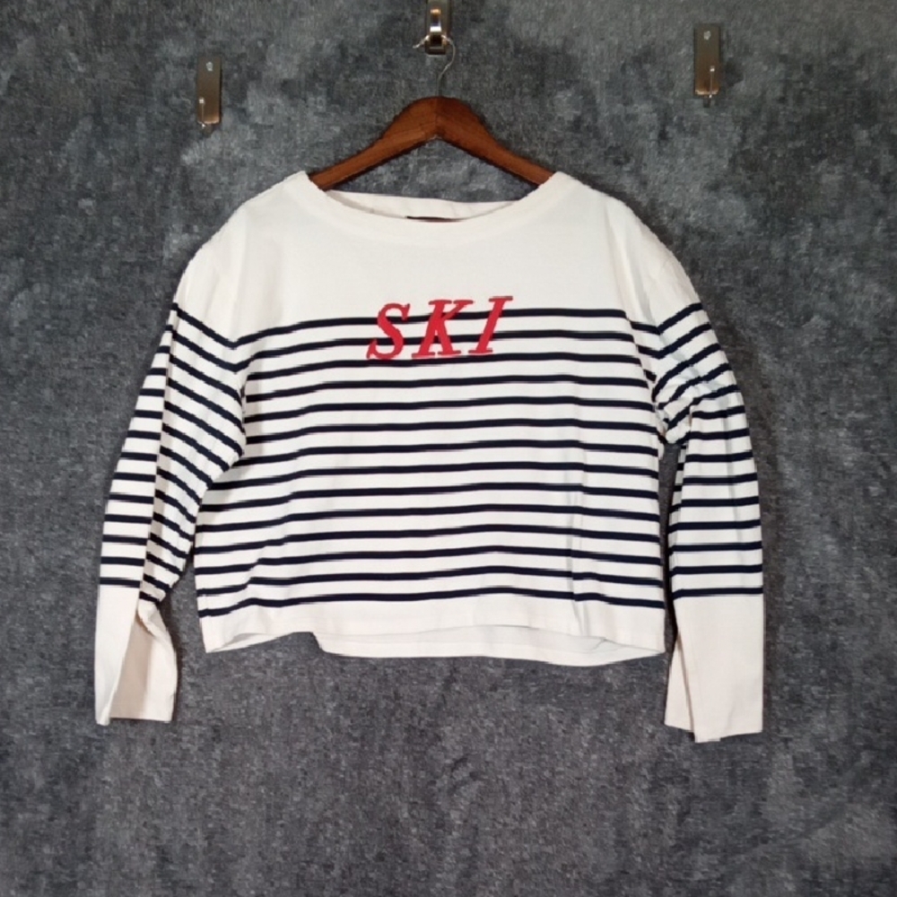 J. Crew Mariner Cloth Embroidered Long Sleeve Preppy Cotton Womens Large